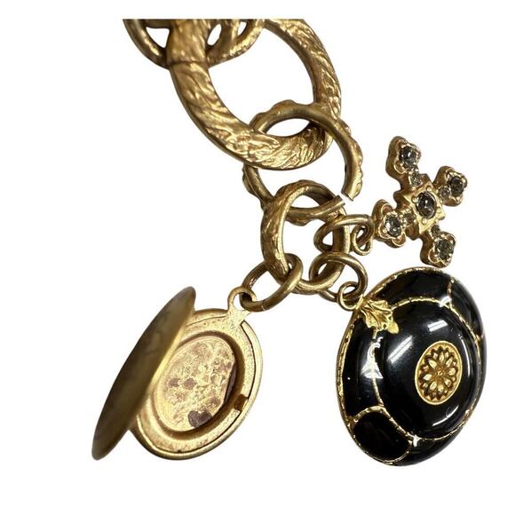 Vintage Catherine Popesco France charm Necklace Locket Crystals Enamel RARE 42" - Picture 9 of 9